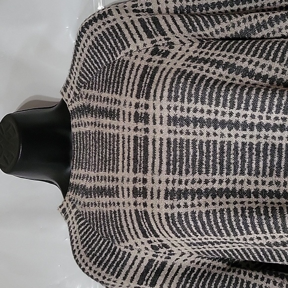 EILEEN FISHER 3/4 SleeveWindowpane Boatneck Sweater Designer S/P Grey Tencel Bld - Picture 2 of 6